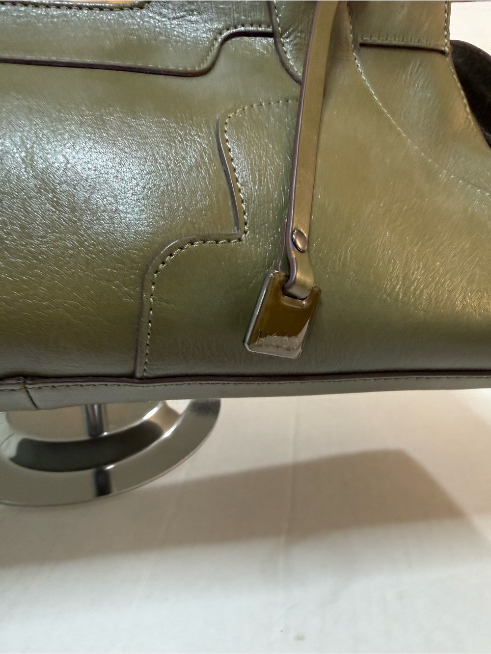 Vintage Hobo International Olive Green Leather Bag Structured Satchel Purse - Picture 3 of 16